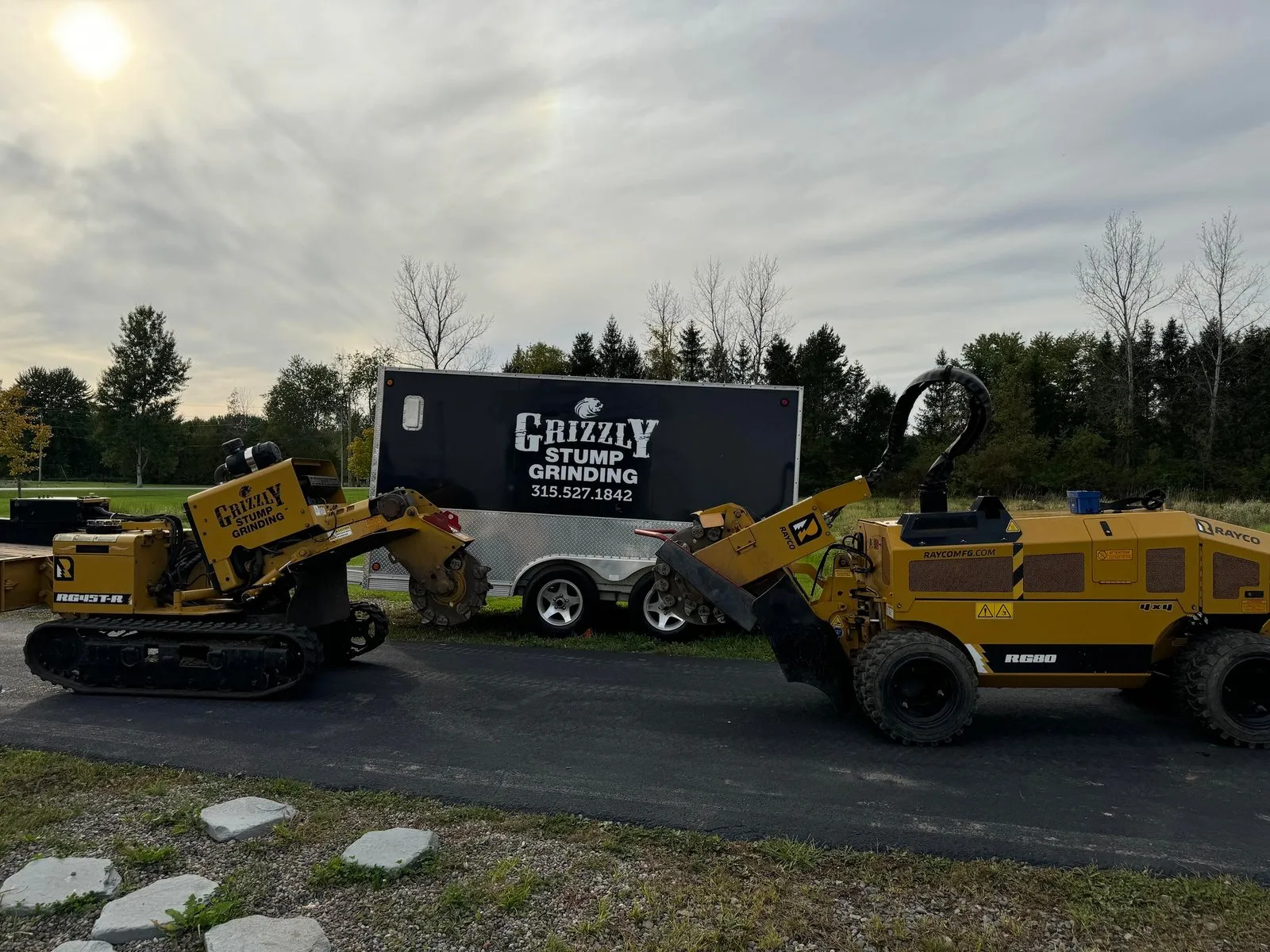 Grizzly Stump Grinding equipment on a Central New York property
